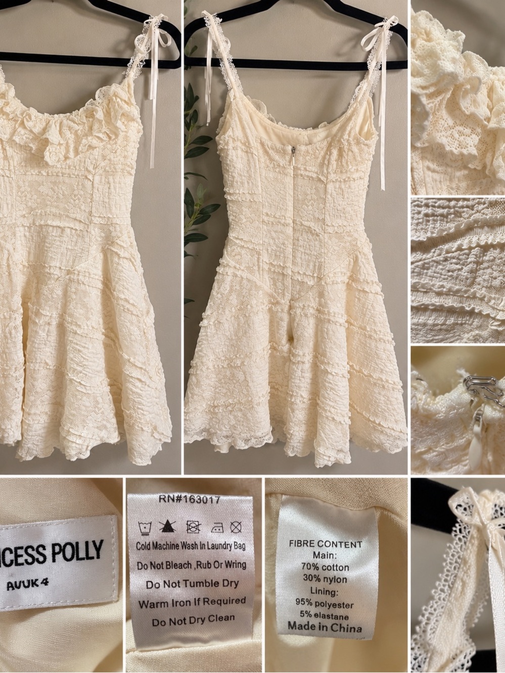 Princess Polly Cream Lace Ruffle Mini Dress